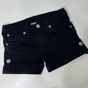 True Religion Girls Jess Jean Shorts Sz 14 Black Cuffed Logo Cotton Stretch Y2K
